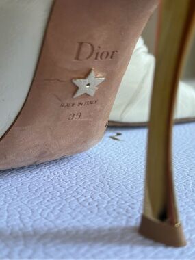 Dior White Leather Stiletto with Gold Heel Accent